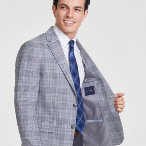 Tommy Hilfiger Men's 48 R Modern fit Sport Coat Blazer Grey Plaid NWT - Picture 3 of 3